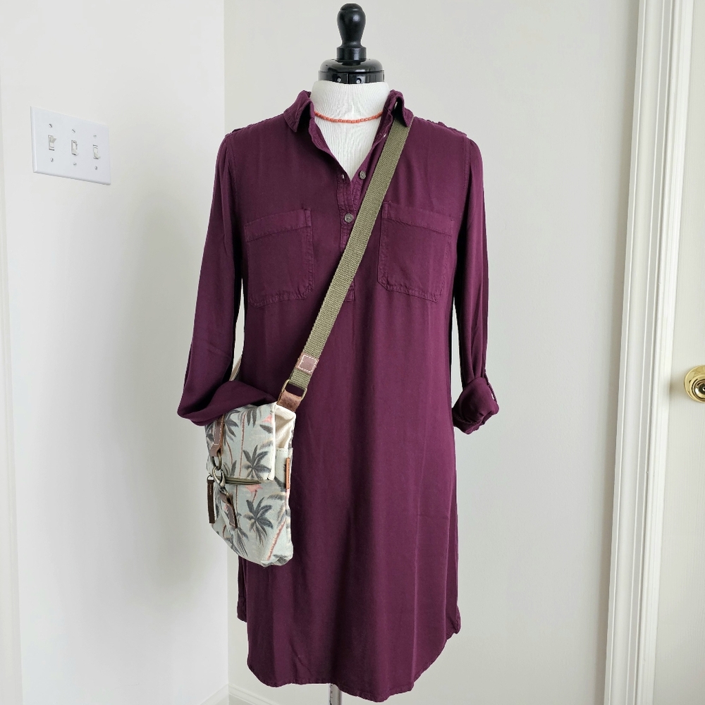 SO® Perfectly Soft Juniors Shirt Dress Burgundy Plum Purple Button Front Size M